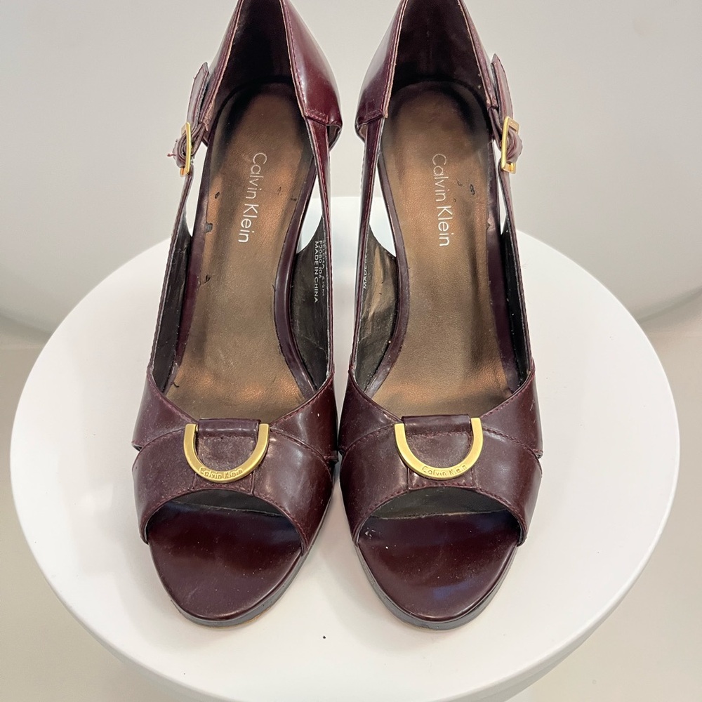 Calvin Klein Burgundy Open Toe Heels